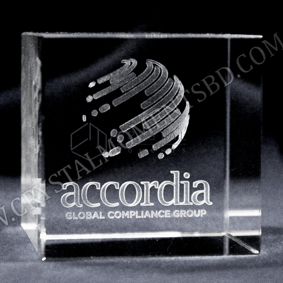 3d laser engraved crystal cube paperweight | Crystal Moments