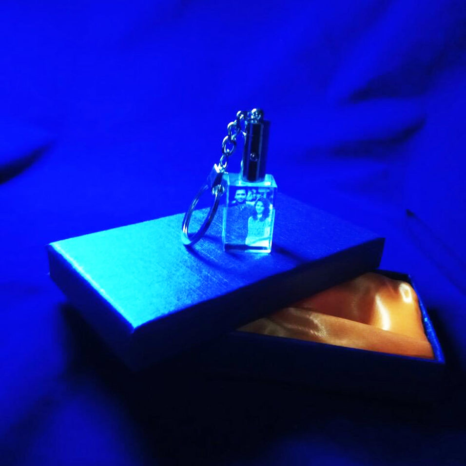 3d laser engraved personalized rectangle crystal keychain
