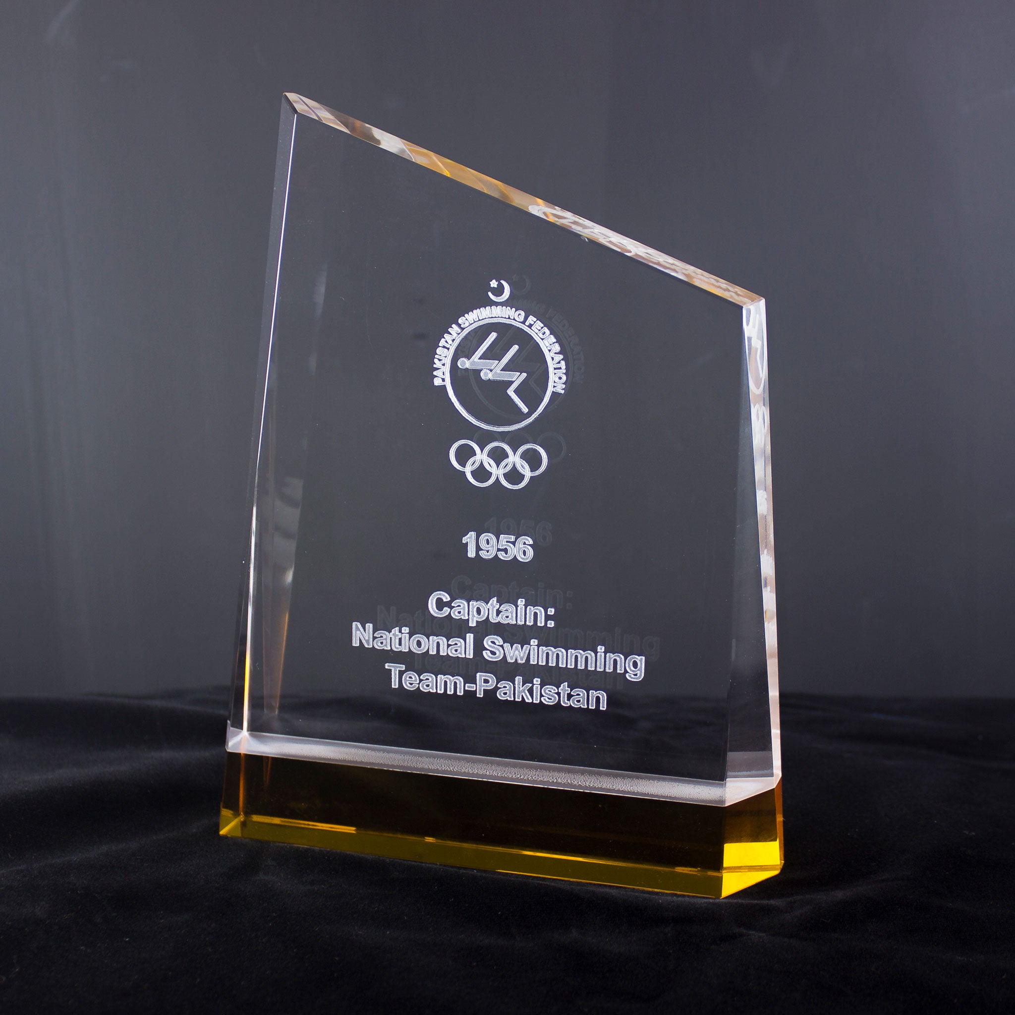 customized crystal glass plaques with yellow shade