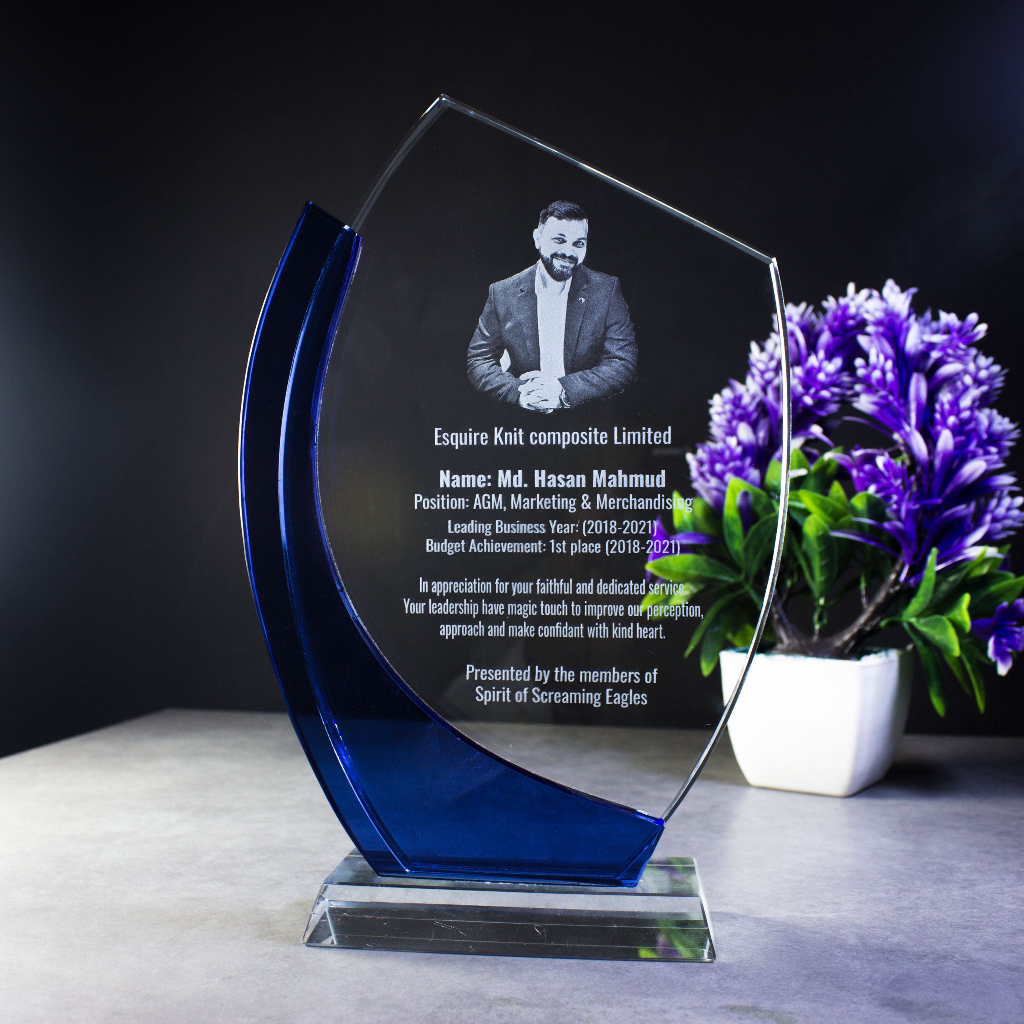 Blue Accented Crystal Plaque - Crystal Moments