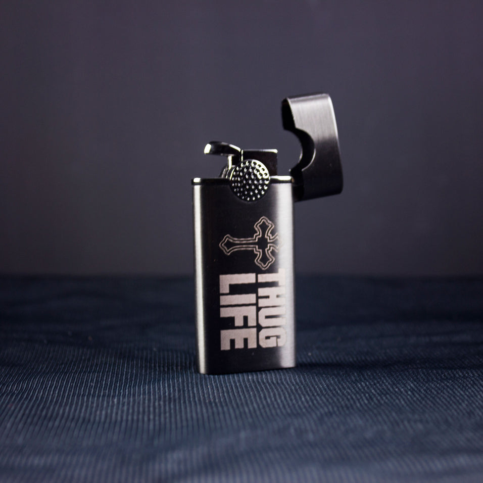 laser engraved personalized black metal lighter
