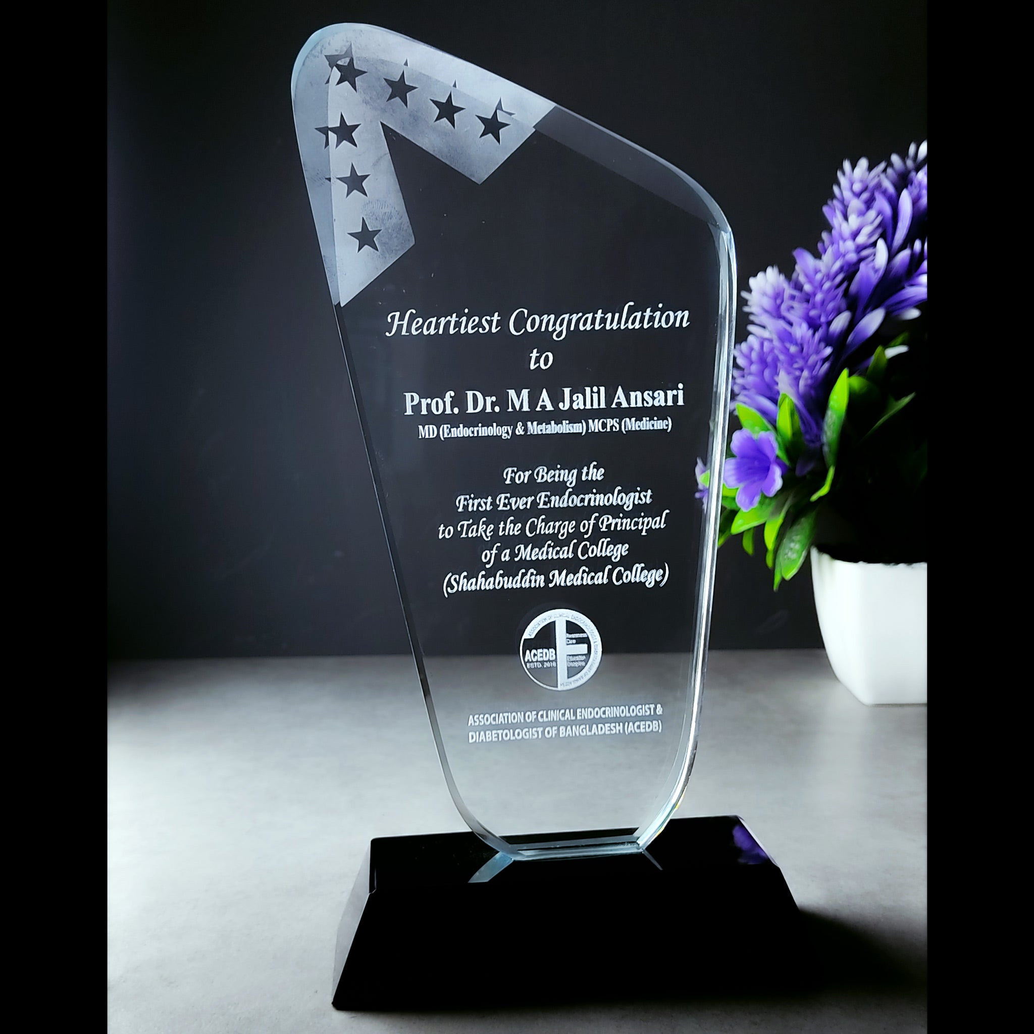 Top Stars Engraved Crystal Plaque